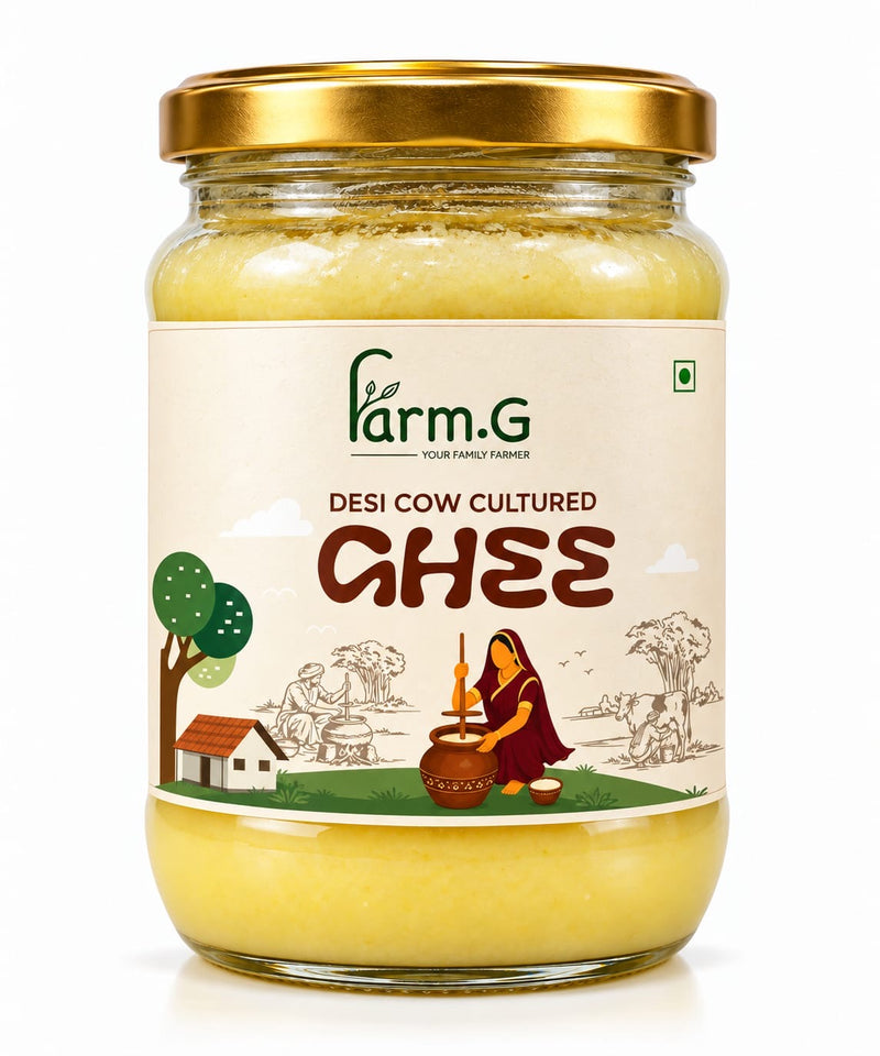 Farm.G Desi Cow Cultured Ghee jar, front label